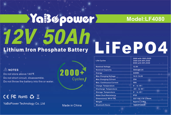 Bateria recarregável 12v 50ah Lifepo4 2.000 ciclos profundos