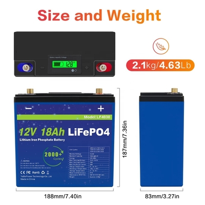 12v 18ah Lifepo4 bateria de íon de lítio pequena corrente de descarga 9A