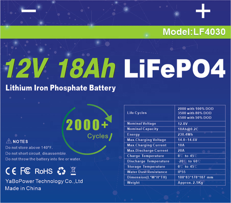 12v 18ah Lifepo4 bateria de íon de lítio pequena corrente de descarga 9A