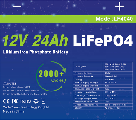 Células de bateria 24Ah 12v Lifepo4 Lítio IP55 à prova d'água