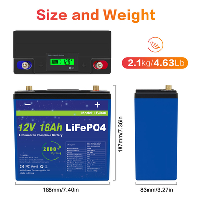 A capacidade grande da bateria de pouco peso de 12V 18Ah Lifepo4 dá um ciclo por muito tempo a vida 3 anos de garantia