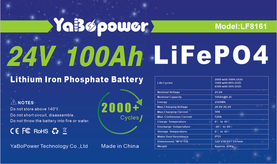 Bateria solar 100ah 150ah 24v do armazenamento rv Lifepo4 para o veículo de Off Road do barco
