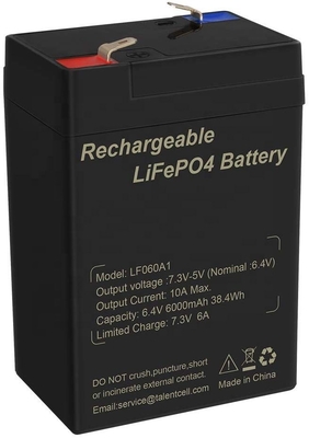 Bateria de lítio de fosfato de ferro ciclo profundo LiFePO4 6V 6Ah 6.4V para brinquedos UPS